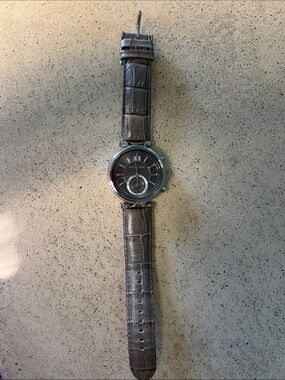 Michael Kors Silver Case Watch with Brown Croc-Embossed Strap